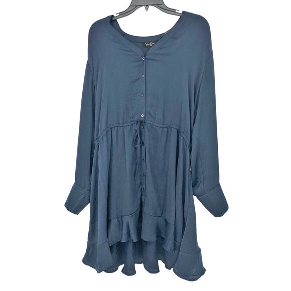 JESSICA SIMPSON Women's Shiloh Shirt Dress L Navy Blue Long Sleeve V Neck NWT - Picture 5 of 12